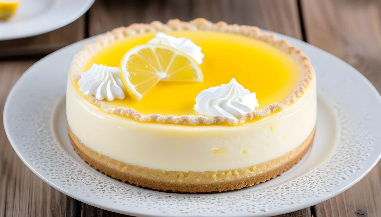 Baked Lemon Curd Cheesecake with Butter Cookies and Mascarpone