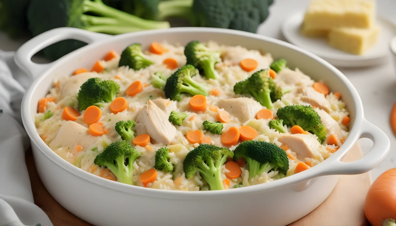 Creamy Chicken and Rice Casserole with Broccoli and Carrots